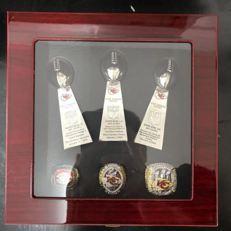 1969/2019/2023 Kansas City Chiefs Premium Replica Championship Rings Set & Trophies Set